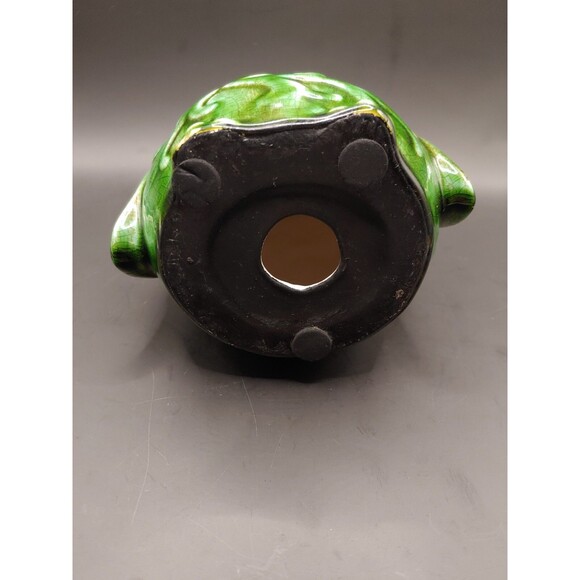 Green Ceramic Owl Figurine With Faux Crazing & Distressed Age - Picture 6 of 6